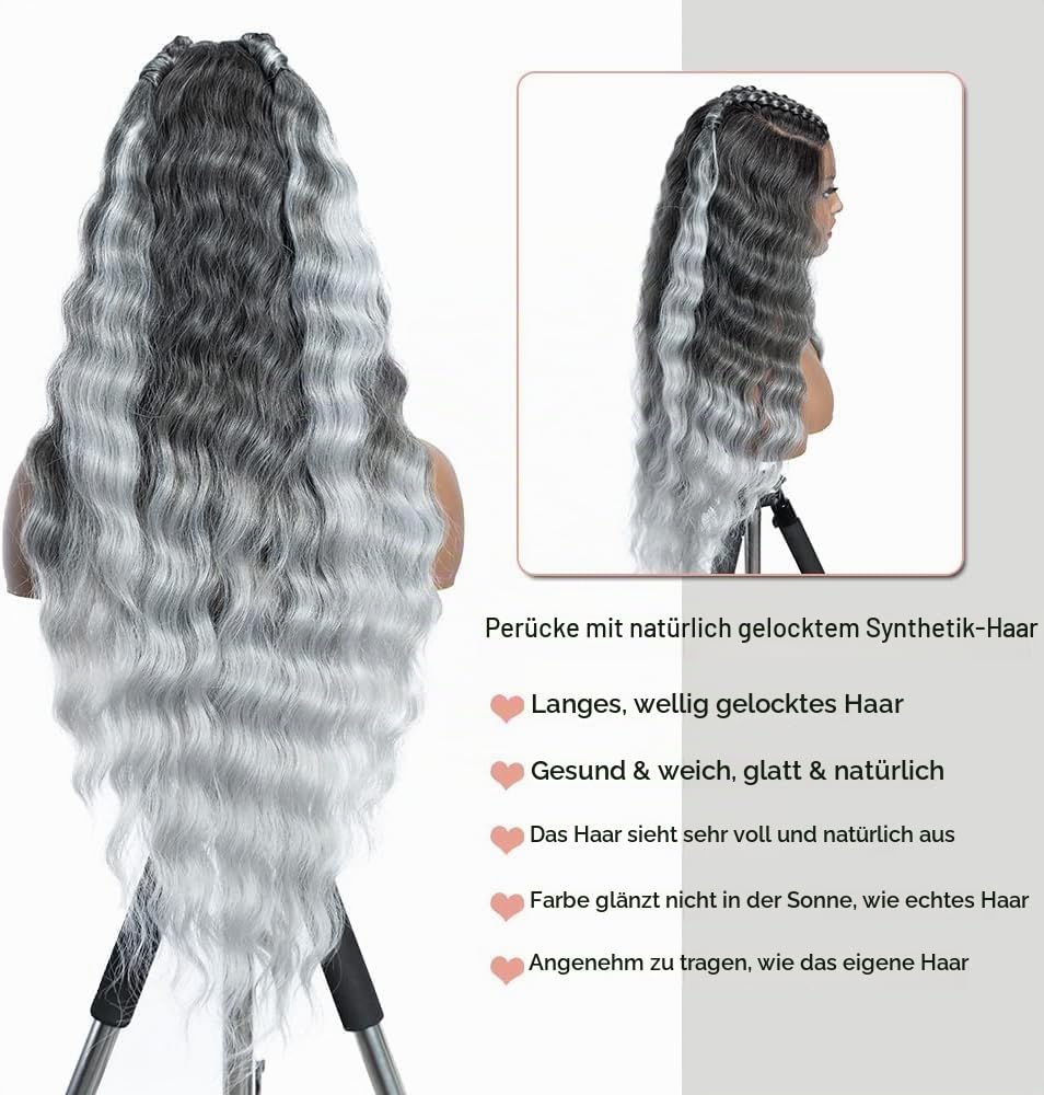 FASHION IDOL Lace Front Curly Wigs 31" Long Synthetic Natural Water Wavy Wig for Black Women Ombre G