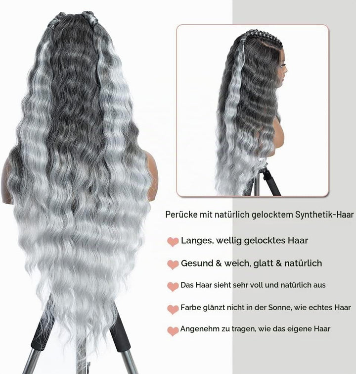 FASHION IDOL Lace Front Curly Wigs 31" Long Synthetic Natural Water Wavy Wig for Black Women Ombre G