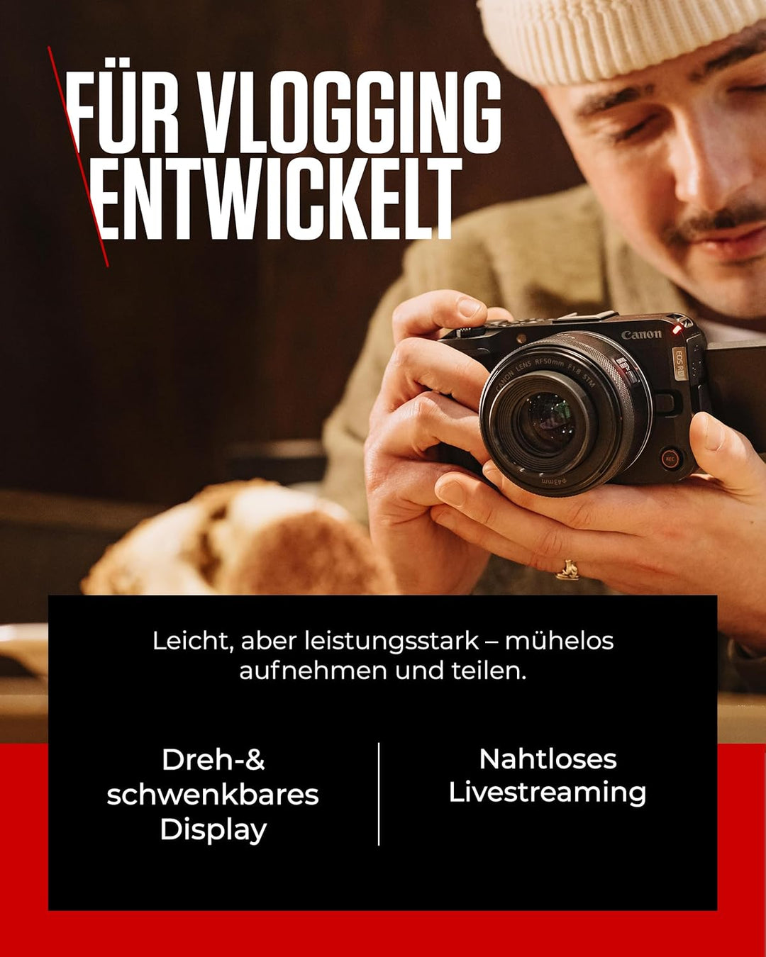 Canon EOS R50 V + RF-S 10-18mm F4.5-6.3 is STM - Vlog-Kamera, kompatibel mit Canon RF-Objektiven | C