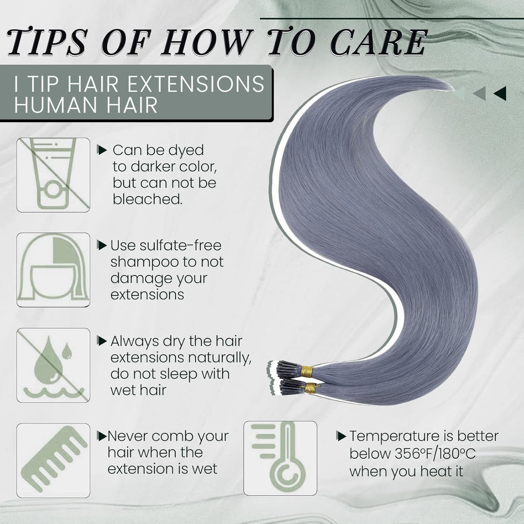 RUNATURE Bonding Extensions Echthaar I Tip GrauBlau 35cm Remy Keratin Extensions Echthaar 20g Bondin