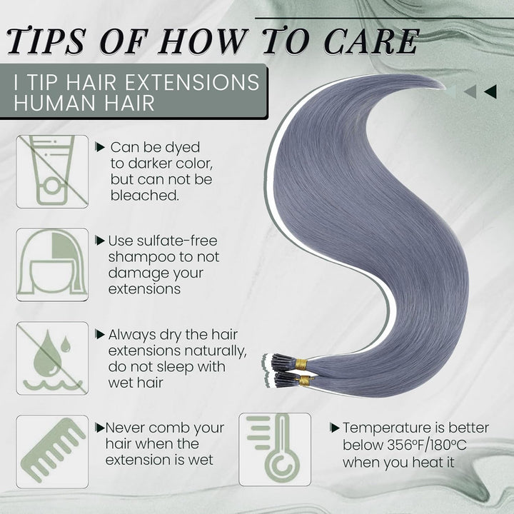 RUNATURE Bonding Extensions Echthaar I Tip GrauBlau 35cm Remy Keratin Extensions Echthaar 20g Bondin