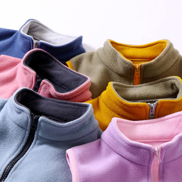 Kinder Jungen Mädchen Fleeceweste Stehkragen Reissverschluss Doppellagiges Polar Fleece Weste Ärmell