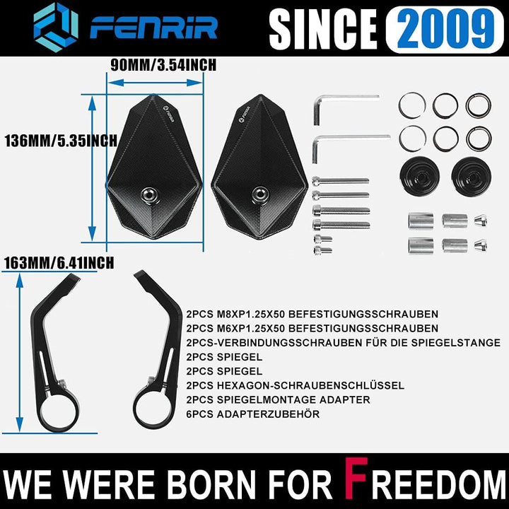 FENRIR E24 Lenkerendenspiegel Motorrad spiegel Seitenspiegel rückspiegel e geprüft Blendschutz schwa