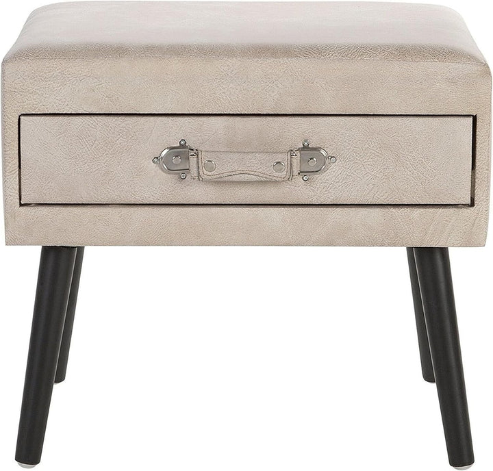 Beliani Nachttisch mit 1 Schublade Beige Kunstleder 1 Schubladen Lustiger, Beige
