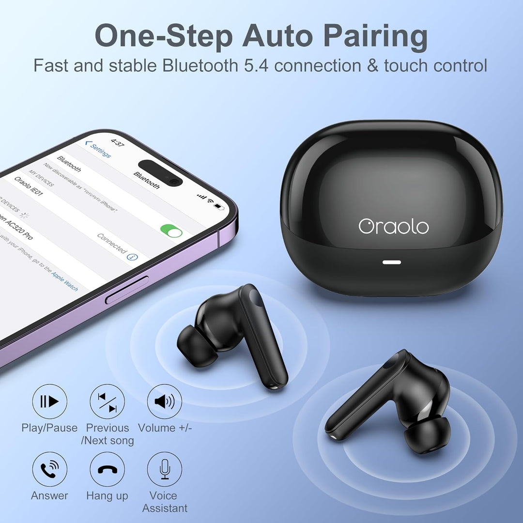 oraolo Kopfhörer Kabellos Bluetooth, In Ear Kopfhörer BT5.4 mit 4 ENC Noise Cancelling Mic, Mini Blu