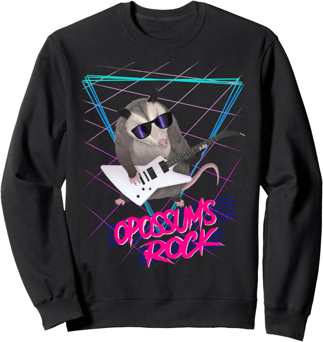 Opossums Rock Retro 80er Laser Opossum auf Gitarre Sweatshirt
