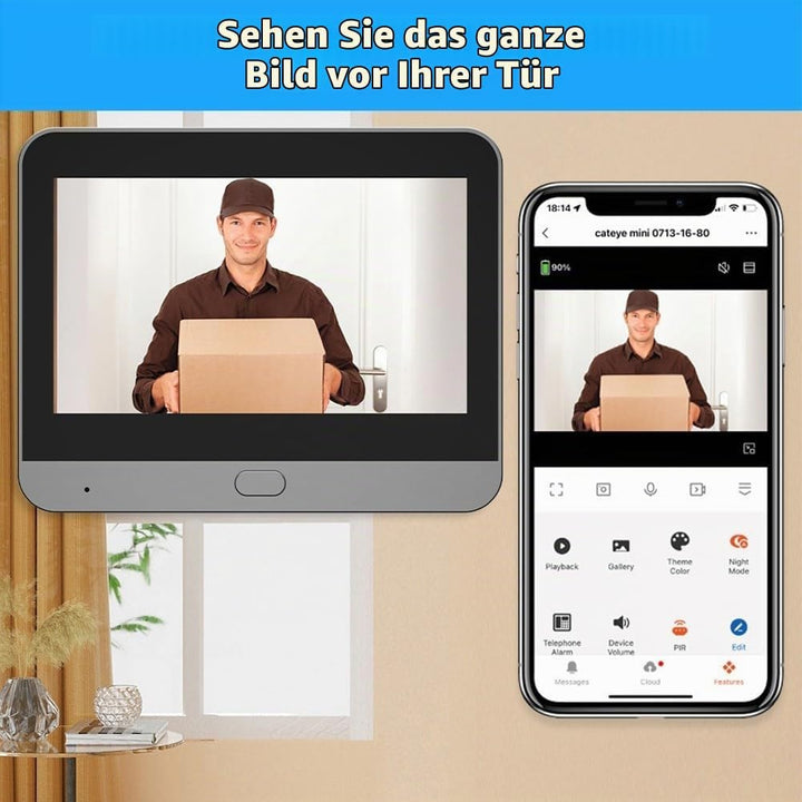 Digitale Türspion-Kamera mit 10,9 cm Farbmonitor, 1080P HD-Nachtsicht, PIR-Bewegungssensor, kabellos