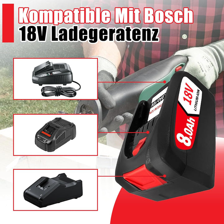 6PCS 18V 8.0Ah Kompatibel mit für Bosch 18V Akku Ersatz für Bosch Akku PBA PSB PSR Li-ion Home and G