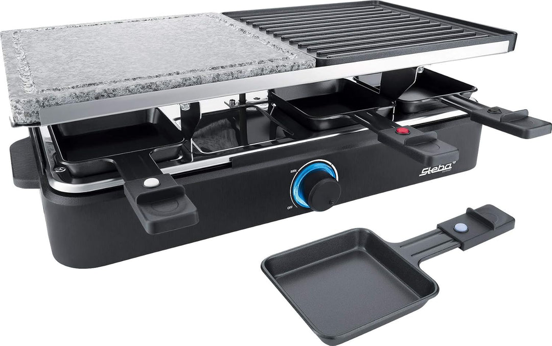 Steba 63-18-00 Multi-Raclette RC 18 | Hochwertige Natursteingrillplatte | Wendbare Grillplatte | 8 a