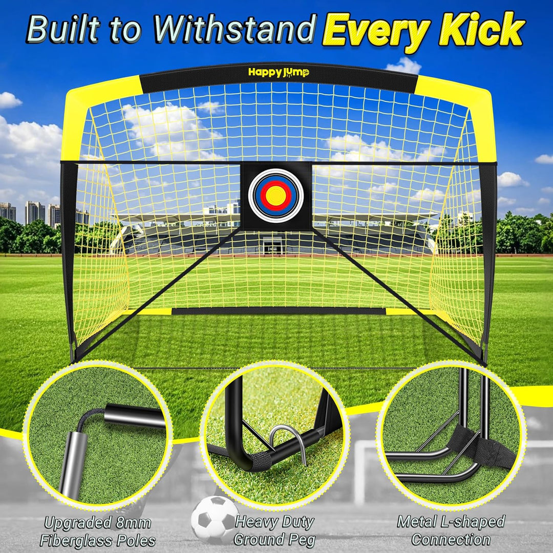 Happy Jump Pop-Up Fussballtor – Faltbar für Kinder & Erwachsene | 1 oder 2 Tore: 120x90 / 152x110 /