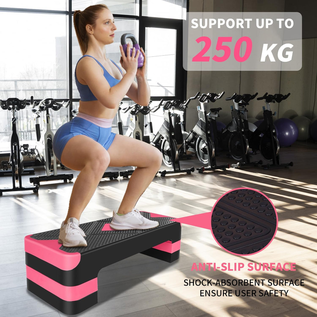 Aerobic Steppbrett Höhenverstellbar Stepper mit 3 Stufen 10/15/20cm, rutschfest Fitness Step-Bench f