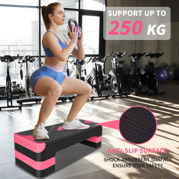 Aerobic Steppbrett Höhenverstellbar Stepper mit 3 Stufen 10/15/20cm, rutschfest Fitness Step-Bench f