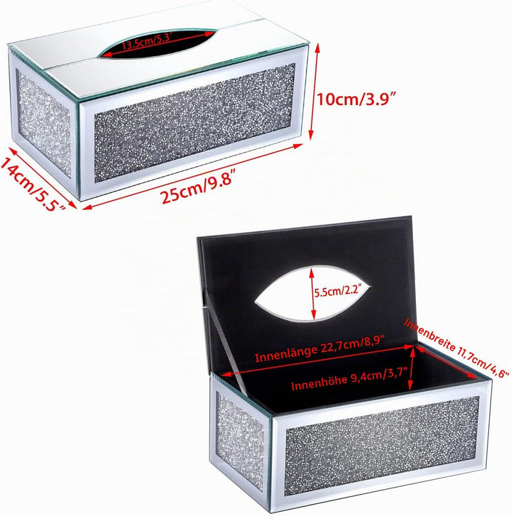 BTSKY Glitzernde Glas-Taschentuchbox mit zerdrückten Kristalldiamanten für Heimdekoration, Tischserv