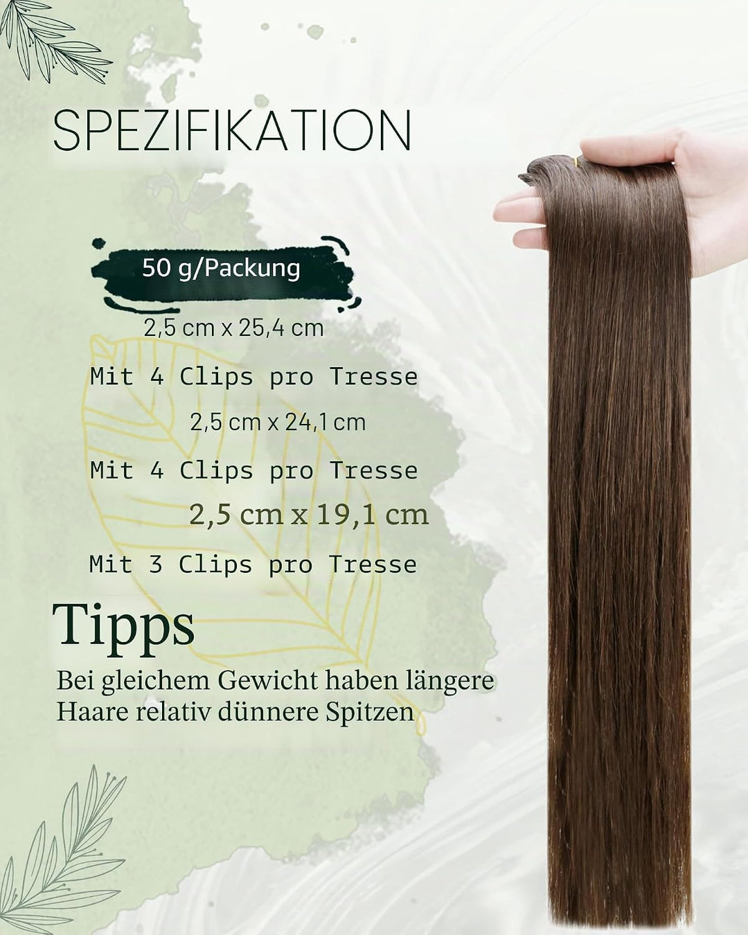 RUNATURE Clip in Extensions Echthaar Mittelbraun Remy Clip in Echthaar Extensions Braun Clip in Haar