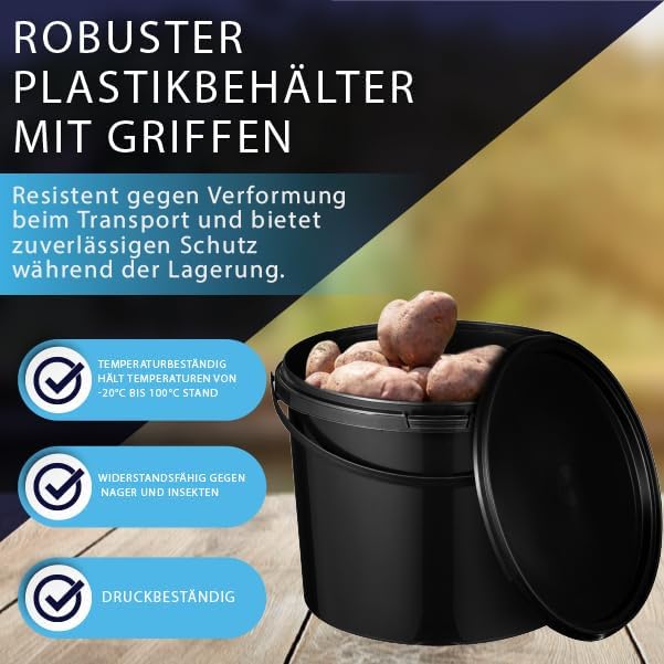 BenBow Eimer mit Deckel 10l schwarz 3X 10 Liter - lebensmittelecht, stabil, luftdicht, auslaufsicher