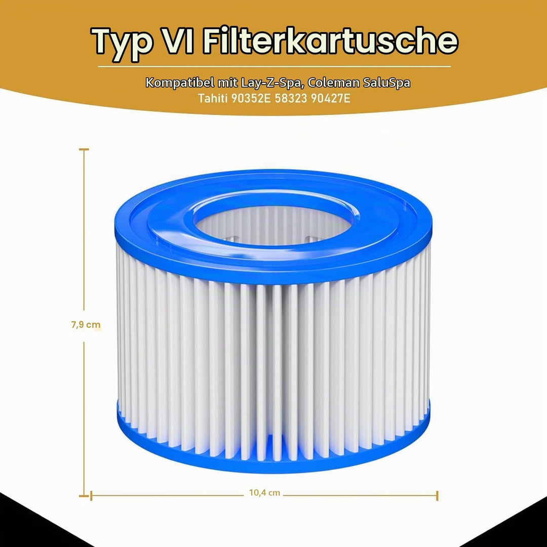 Filter VI für Pool, 16 Stück Filterkartuschen VI für Bestway Miami, Monaco Lay-Z-Spa, Vegas, Palm Sp