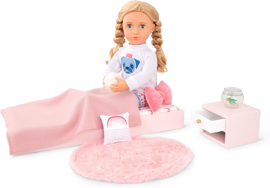 Our Generation - OG Sweet Snuggles Schlafzimmerset - Puppenhausmöbel - Plattformbett & Nachttisch -