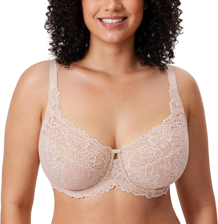 DELIMIRA Damen Minimizer BH Ohne Einlagen Mit Spitze Mit Bügel Grosse Grössen 110C Beige, 110C Beige
