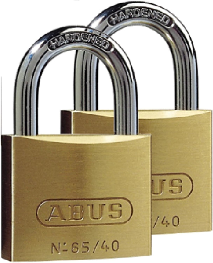 ABUS Vorhängeschloss Messing 65/40 - 2er Set, gleichschliessend - Kellerschloss, Spindschloss u. v.