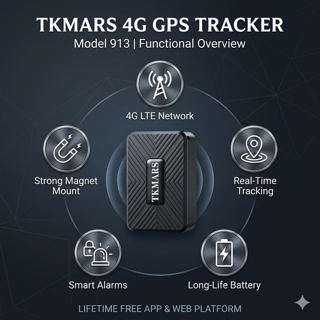 TKMARS Auto 4G GPS Tracker Ohne ABO, Echtzeit Ortung per APP & SMS, Magnetisch, 1500mAh Akku, GPS Se