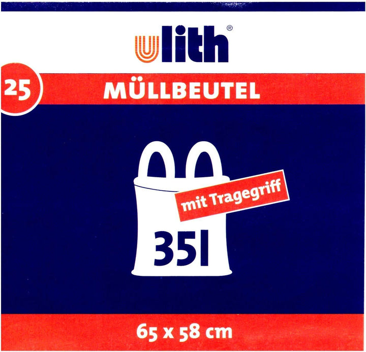 Ulith 35-Liter-Müllbeutel mit Tragegriff, 35 Liter – reissfest und flüssigkeitsdicht – recycelbares