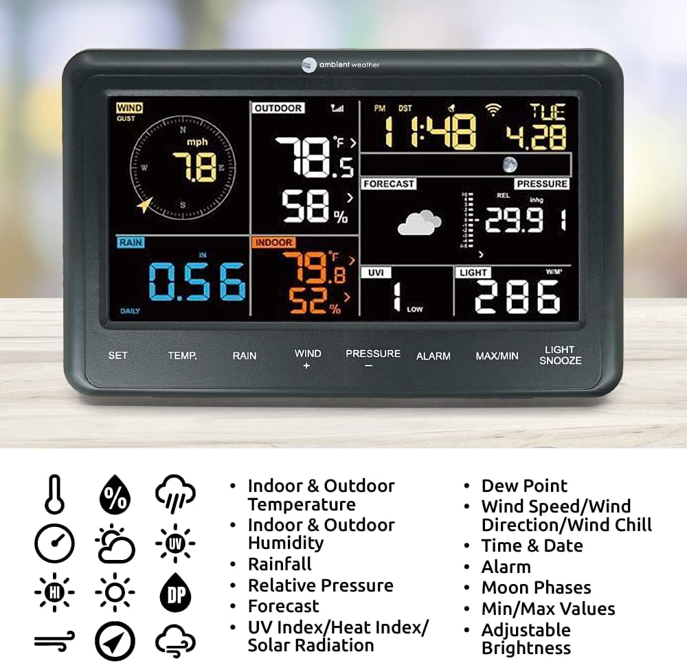 Ambient Weather WS-2902A Smart WiFi Wetterstation mit Fernüberwachung und Alarmen