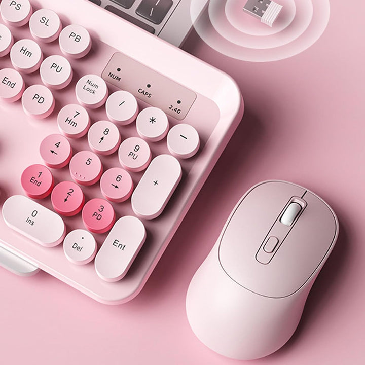 Kabellose Tastatur- und Maus-Kombination, 2,4 GHz Retro-Schreibmaschinenstil mit Runden Tastenkappen