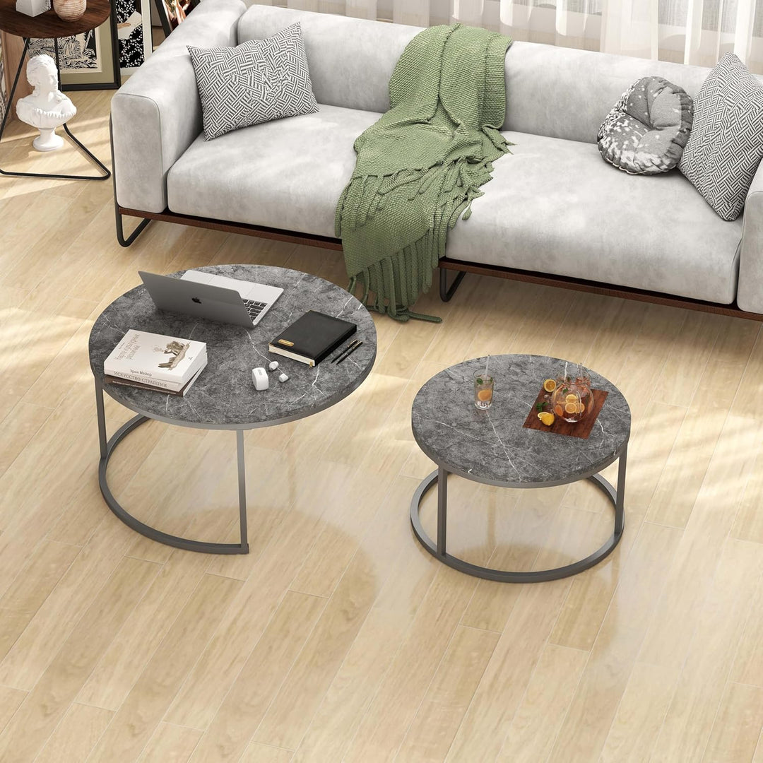 Couchtisch Rund Grau, Wohnzimmertisch Grau mit Metallgestell, Coffee Table, Couch Tisch, Couchtisch