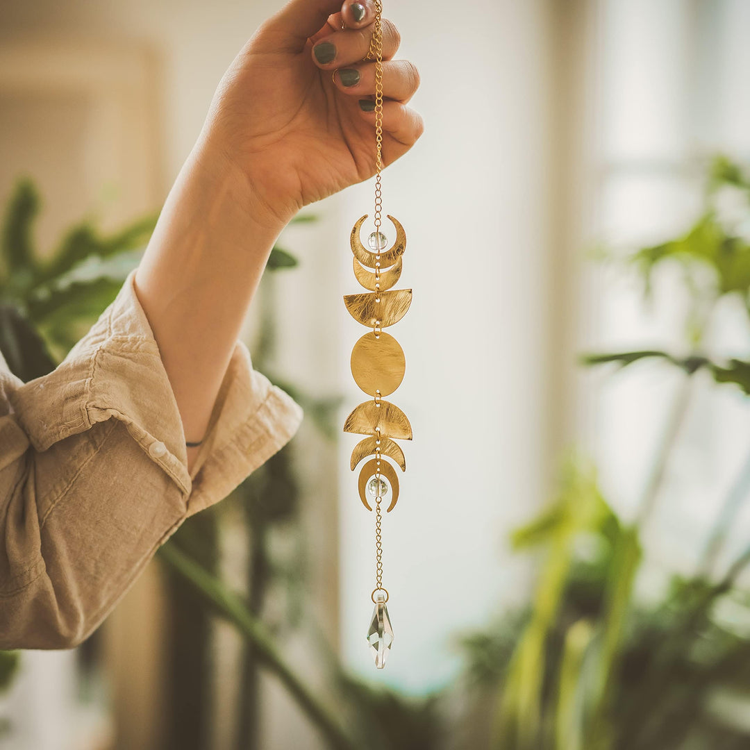 Boho-berry Sonnenfänger mit Prisma Kristall | Boho Mondphasen Girlande | Gold Deko Aesthetic | Deko