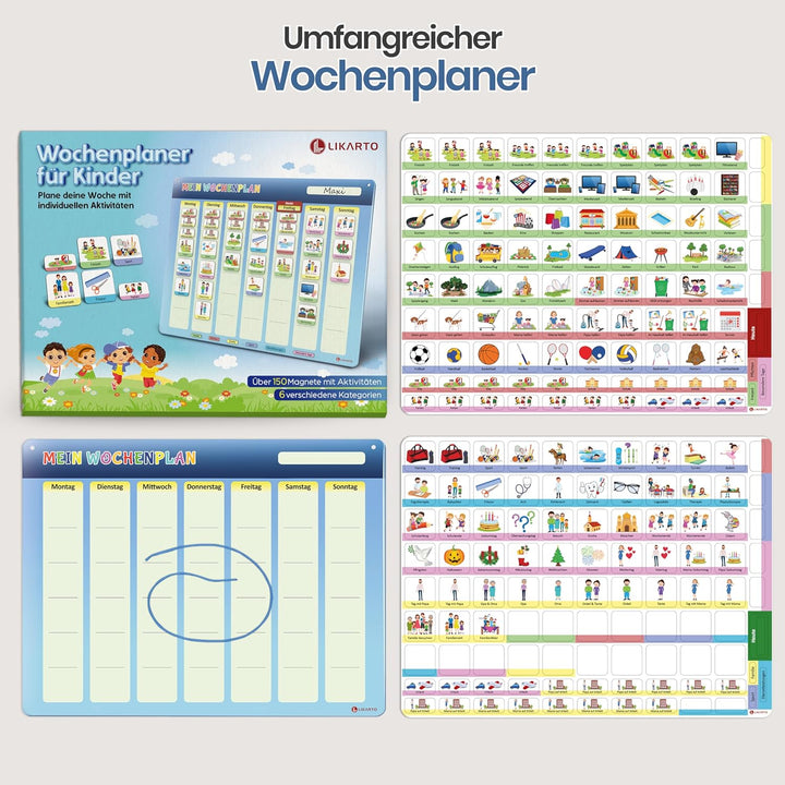 LIKARTO Wochenplaner für Kinder - Montessori Magnettafel inkl. 198 Magnete & Kordel - Komplett besch