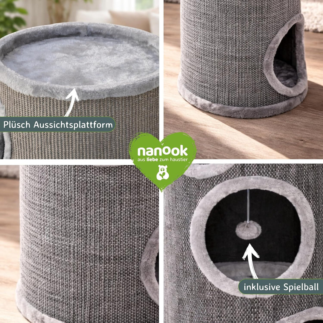 nanook Kratztonne Kratzbaum Condo mit Spielball, Sisal Plüsch, grau 100 cm Grösse XL: 100 cm Grau, G