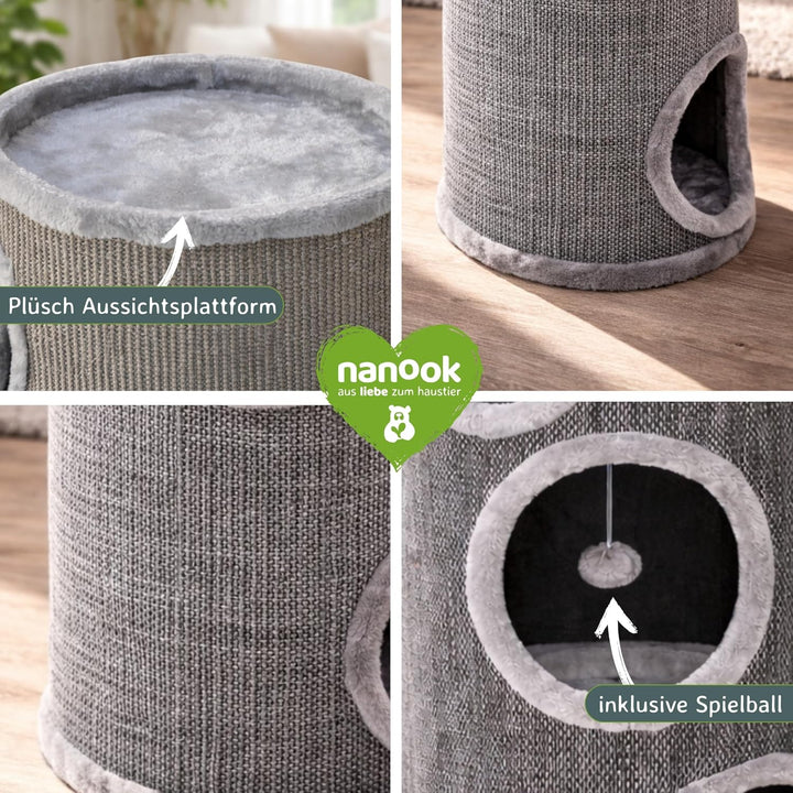nanook Kratztonne Kratzbaum Condo mit Spielball, Sisal Plüsch, grau 100 cm Grösse XL: 100 cm Grau, G