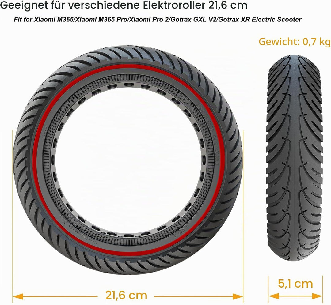 8,5 Zoll E Scooter Solid Reifen, 8.5 x 2.0 Reifen Vollgummi mit Pannensichere, Wartungsfrei &amp; Langle