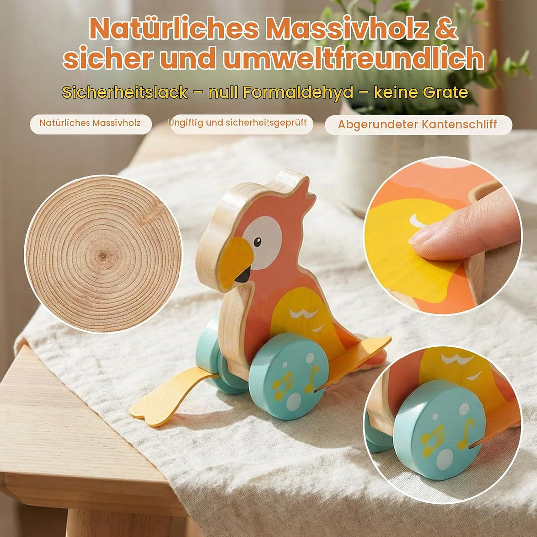 Holz Schiebespielwagen Schiebetier Spielzeug Lauflernhilfe Tierspielwagen Schiebespielzeug für Kinde