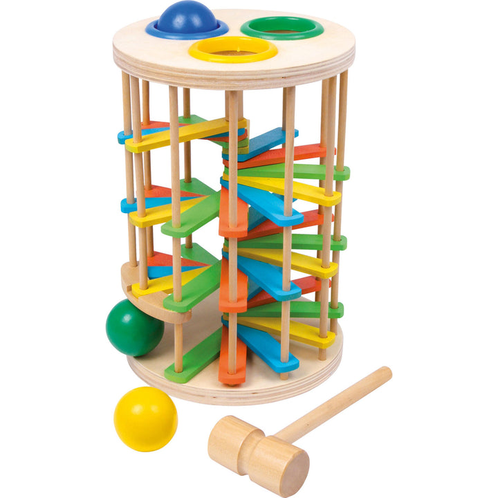small foot Klopfkugelturm XL aus Holz, lustiges Klopfspiel mit DREI Kugeln und einem Hammer, ab 12 M