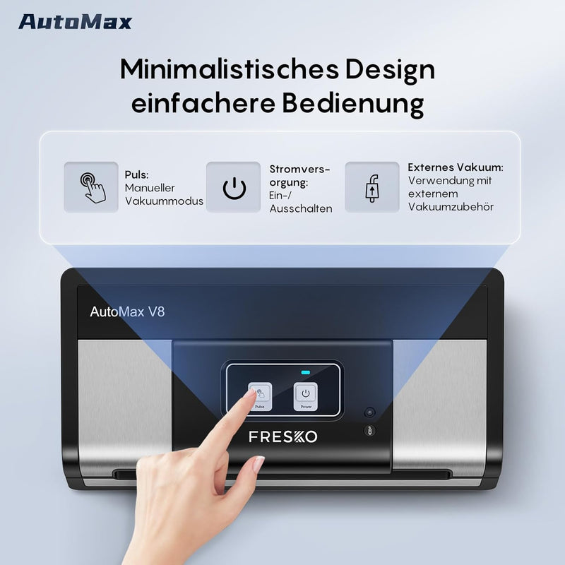 FRESKO Automatische Vakuumiergerät, Absaugleistung 18 L/Min, Einhand-Bedienung Vakuumierer, Trocken/