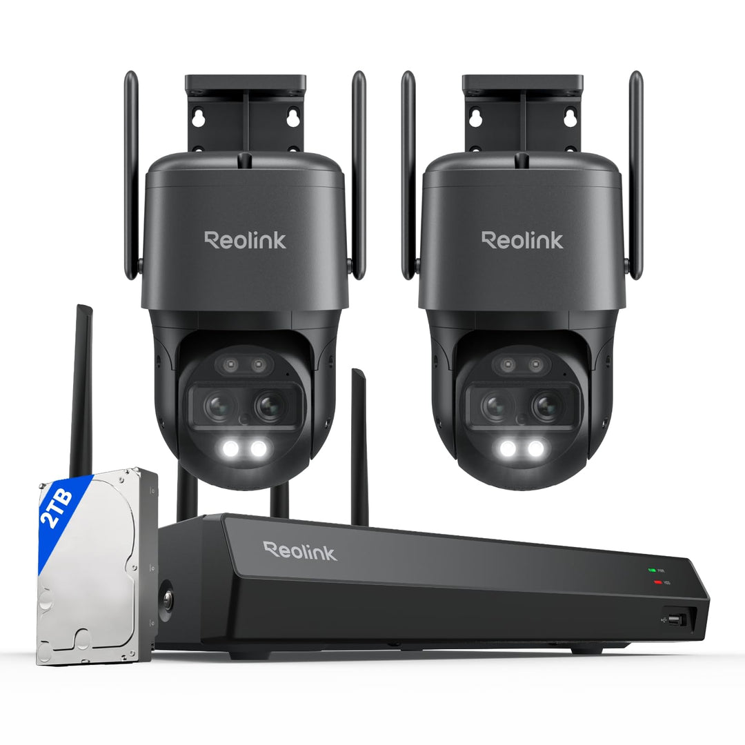 Reolink RLN12W mit 2xTrackMix WiFi Grau, 4K 8MP Wi-Fi 6 PTZ Überwachungskamera Aussen WLAN mit Auto-