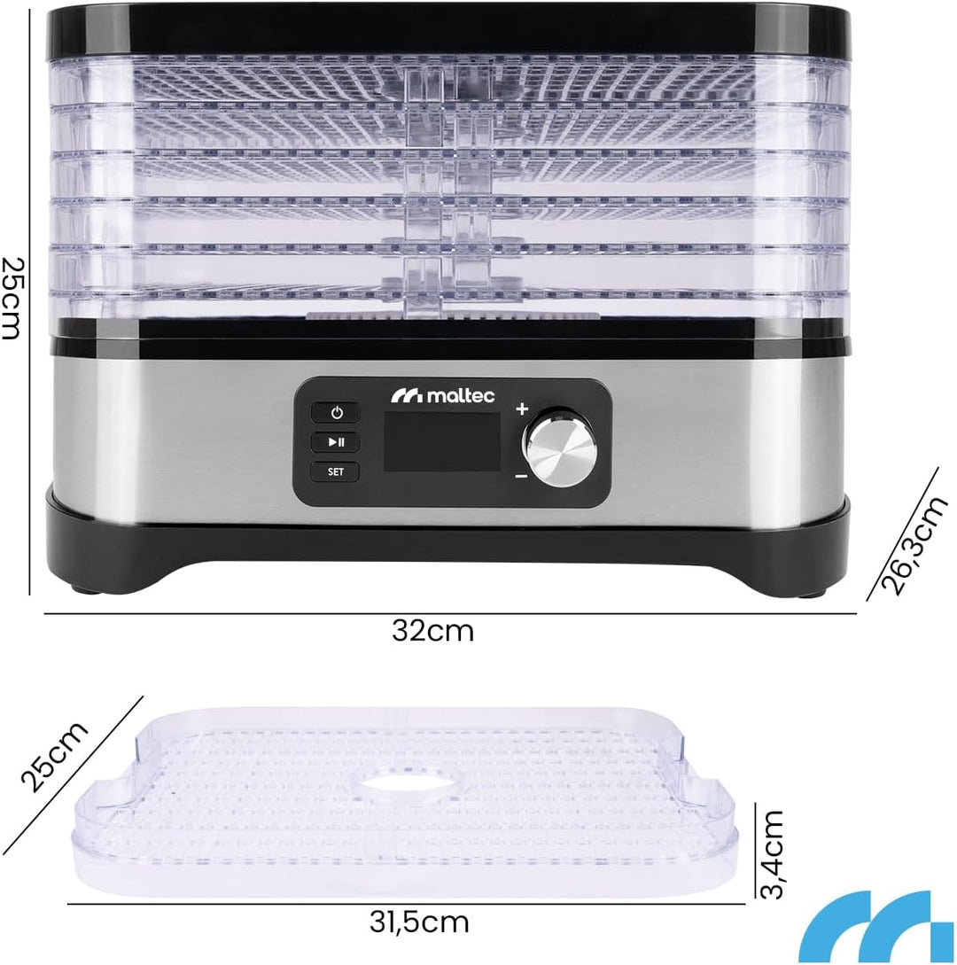 MalTec Dörautomat mit Timer Dörrgerät 450W Lufttrockner mit 5 Ebene für Lebensmittel Pilzen/Fleisch/