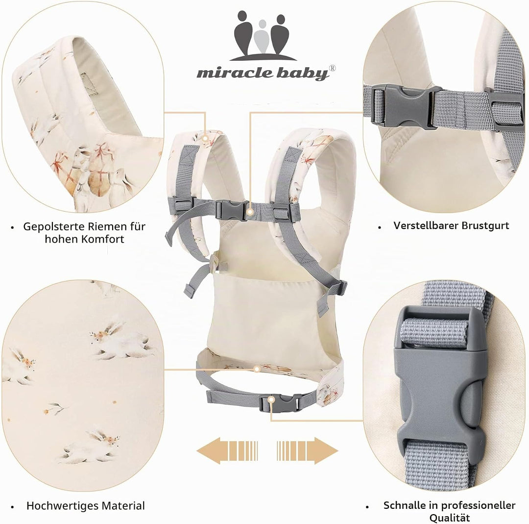 Miracle Baby Babypuppentrage für Kinder, Vorder- und Rückentrage mit verstellbaren Trägern für Mädch