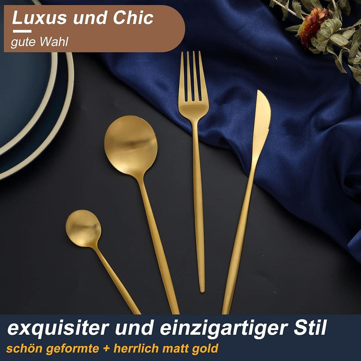 Bestdin Besteck Set 6 Personen, 24 teilig Edelstahl Besteckset Matt Gold Essbesteck Set mit Messer G