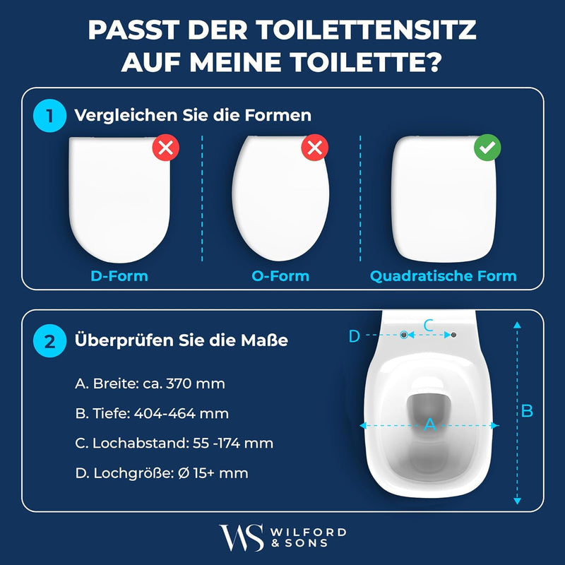 Wilford & Sons Premium WC Sitz eckig – Toilettendeckel mit Absenkautomatik rechteckig– passend für K