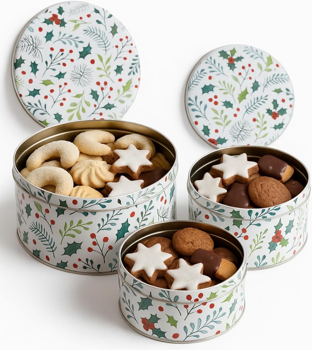 khevga Keksdose Weihnachten Set Plätzchendose aus Blech Set (weiss-bunt), Weiss-bunt