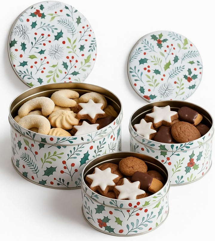 khevga Keksdose Weihnachten Set Plätzchendose aus Blech Set (weiss-bunt), Weiss-bunt