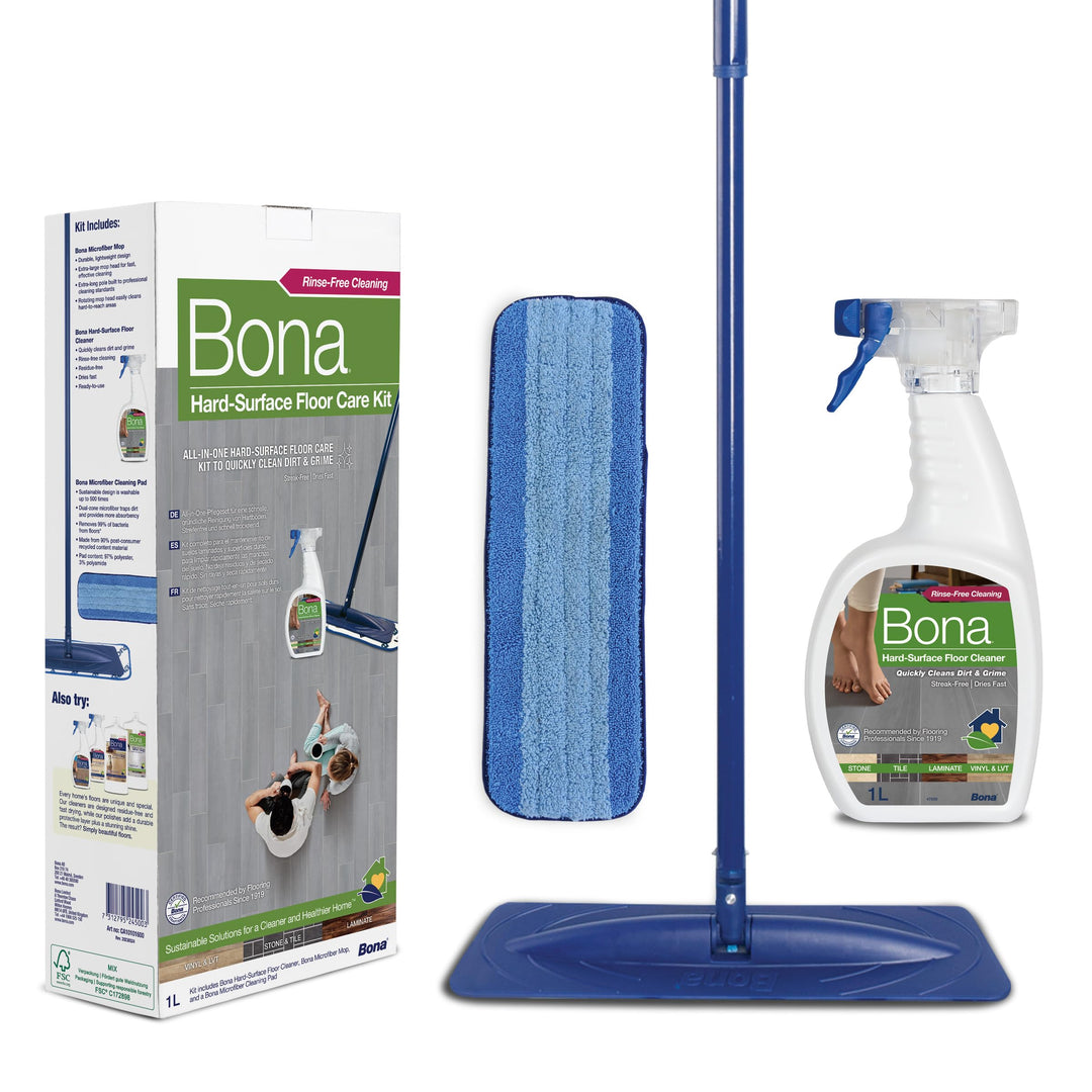 Bona Laminat Reinigungsset, Mikrofaser, Stein, Fliesen- und Laminatreiniger, 1L, 1000
