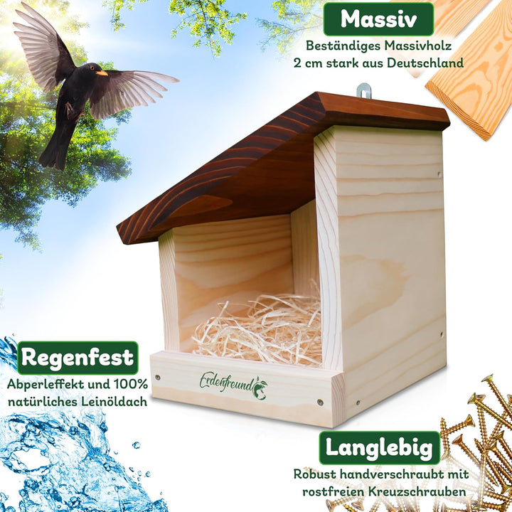ERDENFREUND® Amsel Nistkasten halboffen extra für Freibrüter/Halbhöhlenbrüter Nistkasten Amsel artge
