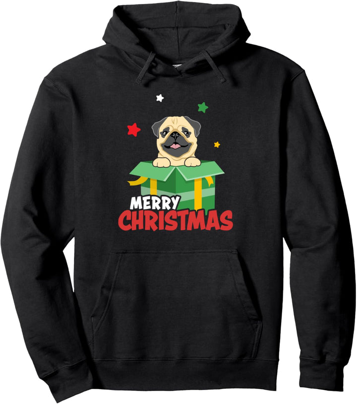 Santa Mops der Weihnachts-Mops wünscht Frohe Weihnachten Pullover Hoodie