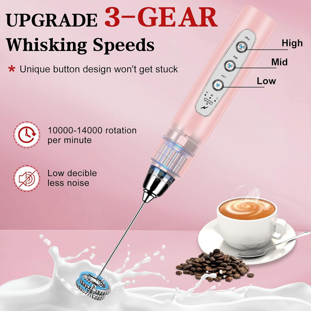 BSRGMS Milchaufschäumer Handheld für Kaffee, Elektrischer Schneebesen 3 Geschwindigkeit Einstellbar,