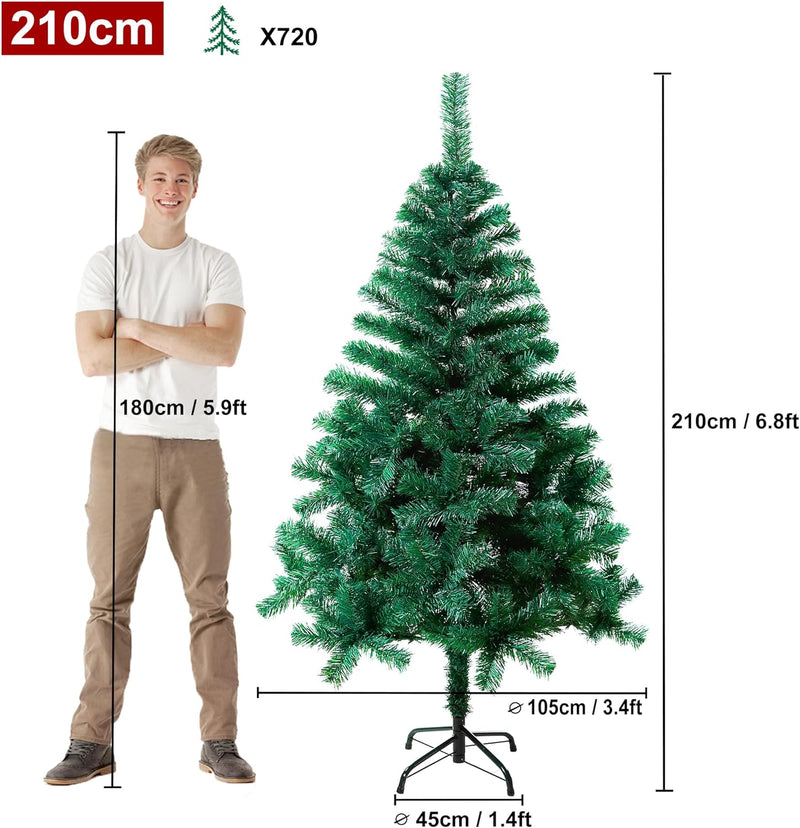 AufuN Weihnachtsbaum Künstlich 210cm Künstlicher Weinachts Baum Deko Künstlicher Tannenbaum Grün PVC