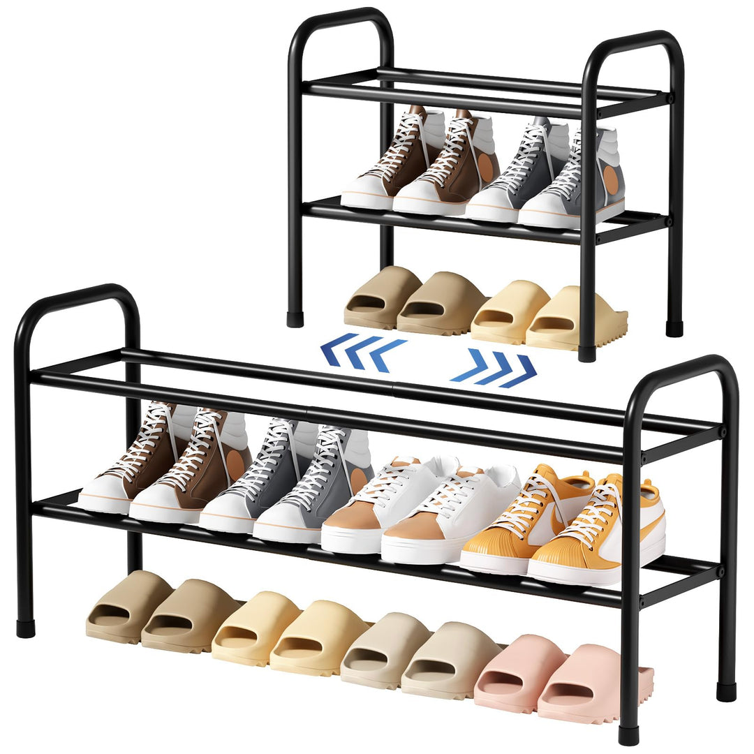 Kitsure Ausziehbares Schuhregal, 2-stöckiger Verstellbarer Metall-Schuhorganisator, Robustes und ros