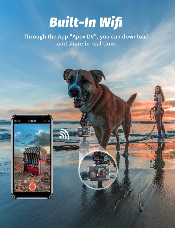 Apexcam X80Pro mit 64G Karte Action Cam 4K60FPS 48MP mit Doppelbildschirme EIS Stabilisierung WiFi S